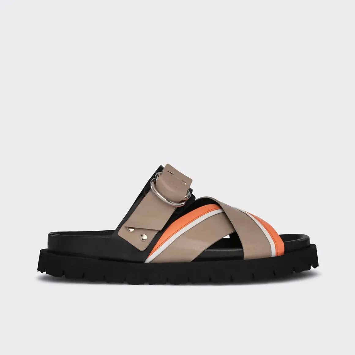 PIERRE HARDY CROSS RIDER FLAT SANDAL Taupe,orange,white Flash Sale
