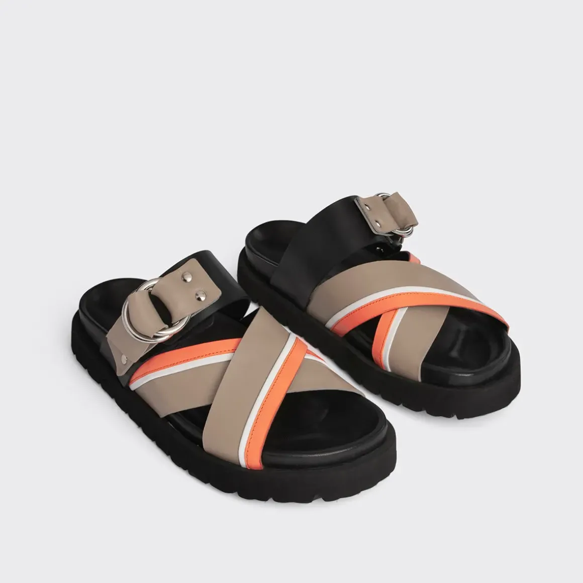 PIERRE HARDY CROSS RIDER FLAT SANDAL Taupe,orange,white Flash Sale