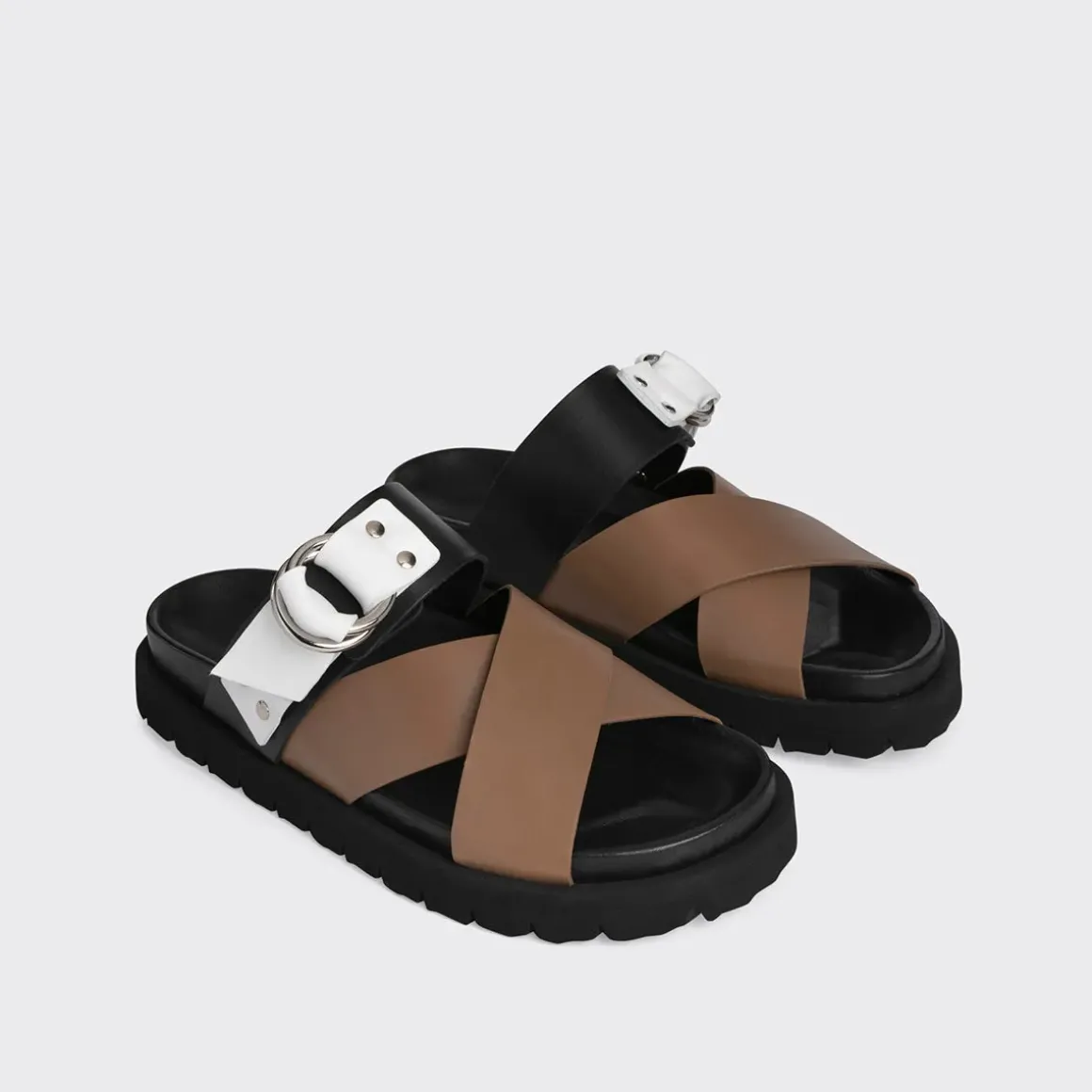 PIERRE HARDY CROSS RIDER FLAT SANDAL Tobacco,black,white Cheap