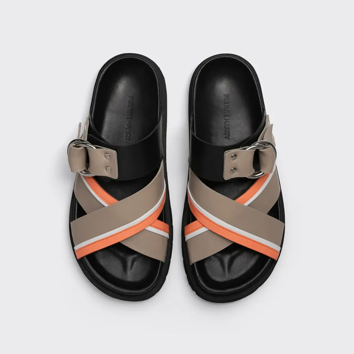 PIERRE HARDY CROSS RIDER FLAT SANDAL Taupe,orange,white Flash Sale