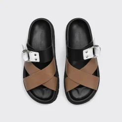 PIERRE HARDY CROSS RIDER FLAT SANDAL Tobacco,black,white Cheap