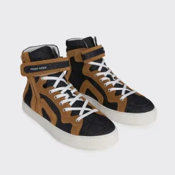 PIERRE HARDY 112 HIGH-TOP SNEAKERS Bluedenim,camel Online