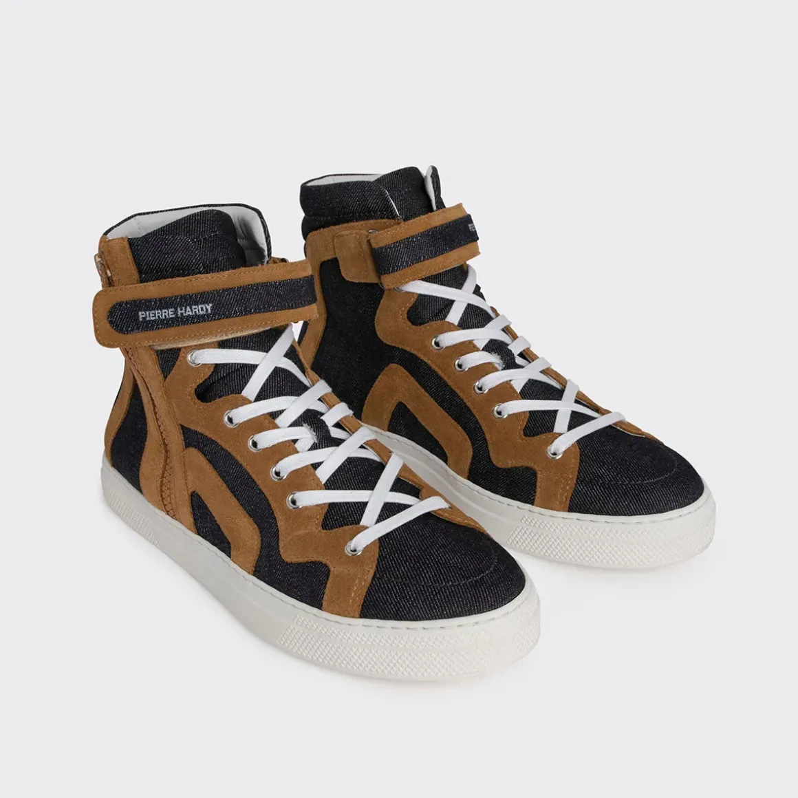 PIERRE HARDY 112 HIGH-TOP SNEAKERS Bluedenim,camel Online