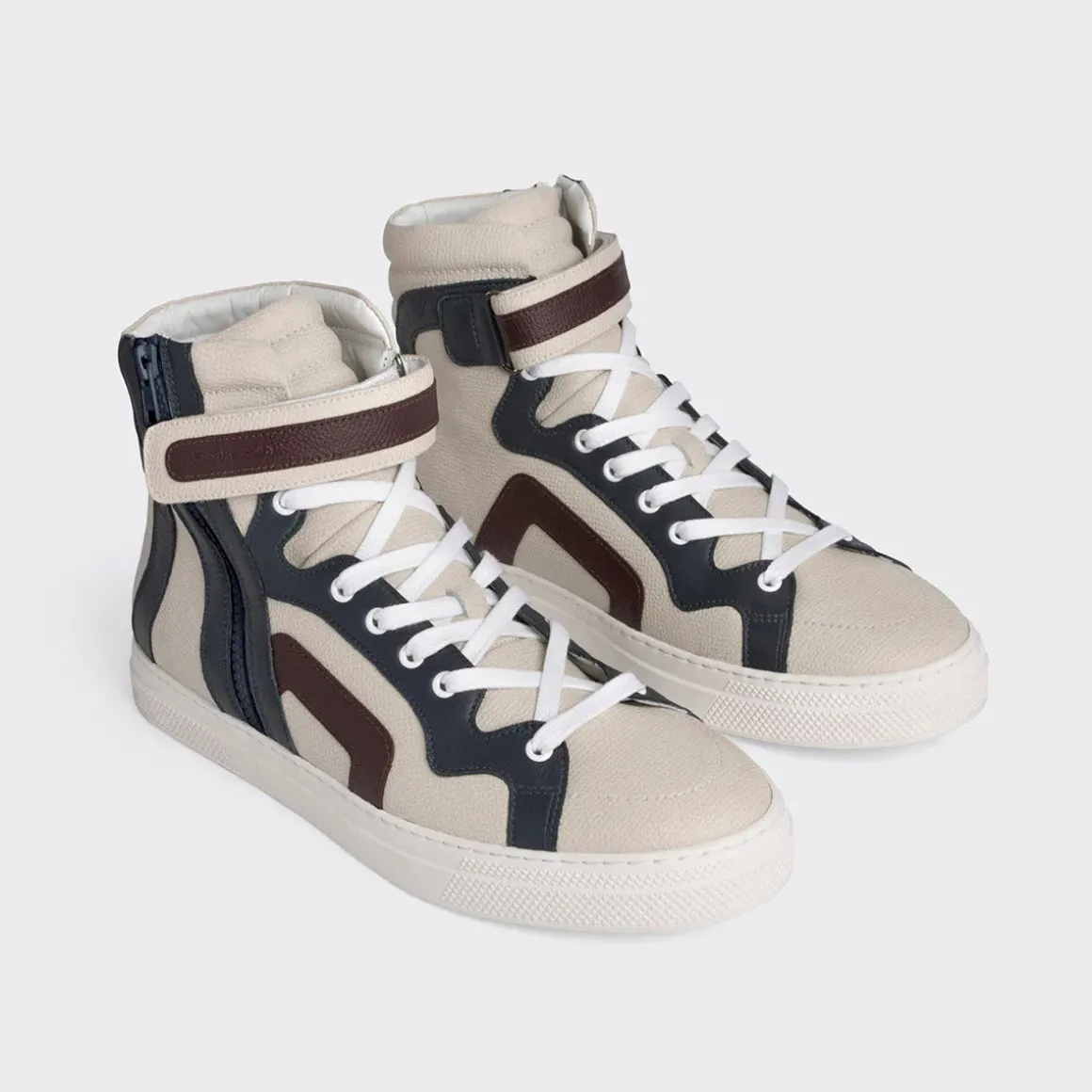 PIERRE HARDY 112 HIGH-TOP SNEAKERS Offwhite,navy,burgundy Cheap