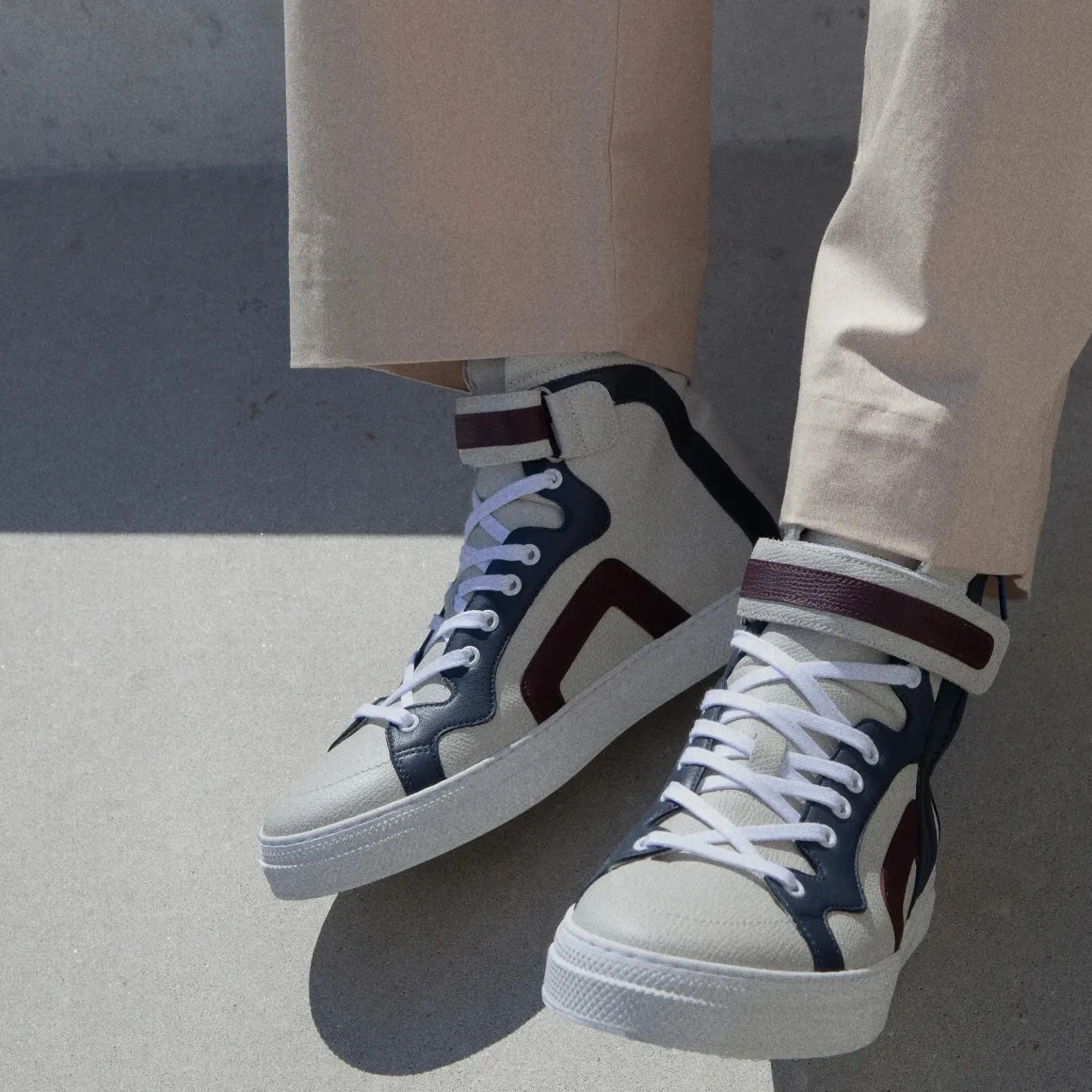 PIERRE HARDY 112 HIGH-TOP SNEAKERS Offwhite,navy,burgundy Cheap