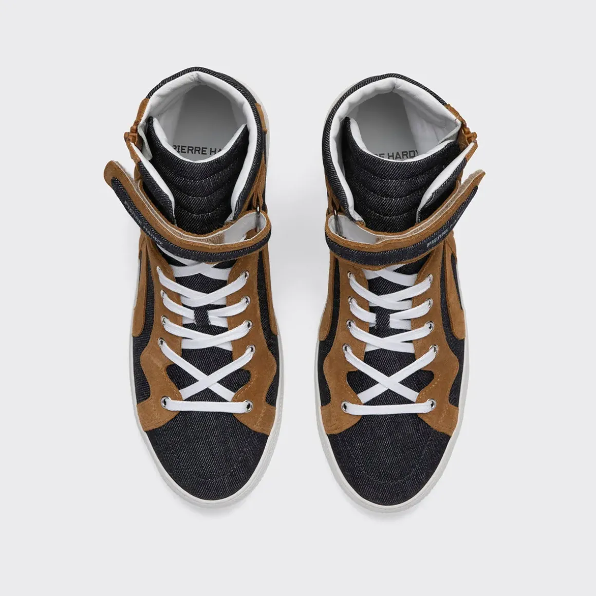PIERRE HARDY 112 HIGH-TOP SNEAKERS Bluedenim,camel Online